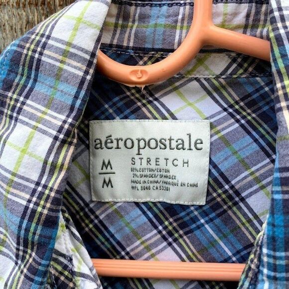 Aeropostale button up plaid checkered stretchy - Picture 7 of 8